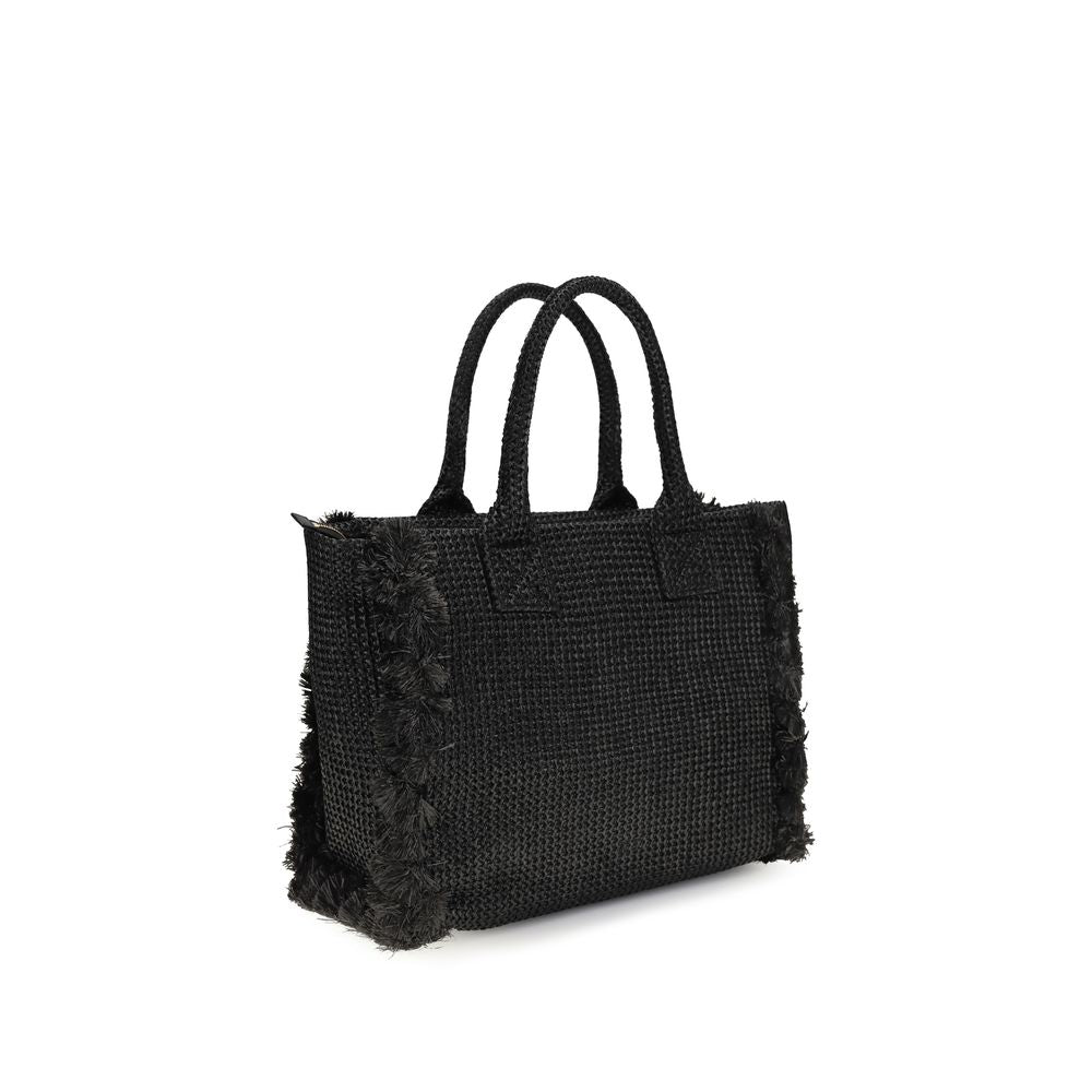 PINKO Black Raffia Medium Beach Rafia Tote