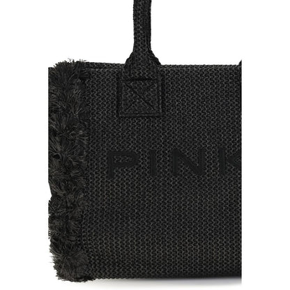 PINKO Black Raffia Medium Beach Rafia Tote