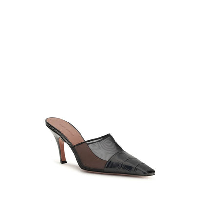 Amina Muaddi Black Calf Leather Bos Taurus Mules