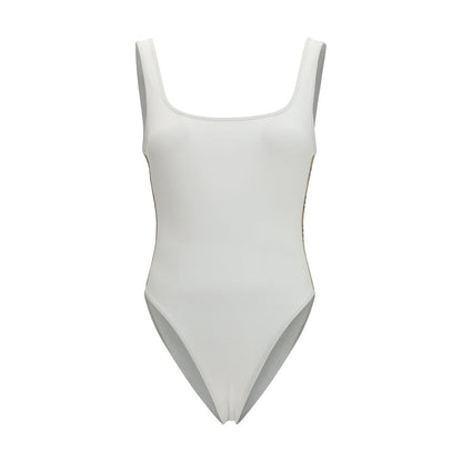 Burberry White Check Trim One-Piece Swimsuit