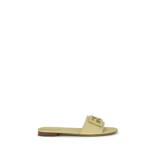 Fendi Beige Calf Leather Bos Taurus Flat Baguette Sandals
