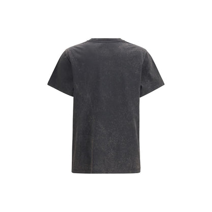 Ganni Gray Cotton Oversized Rose Print T-Shirt