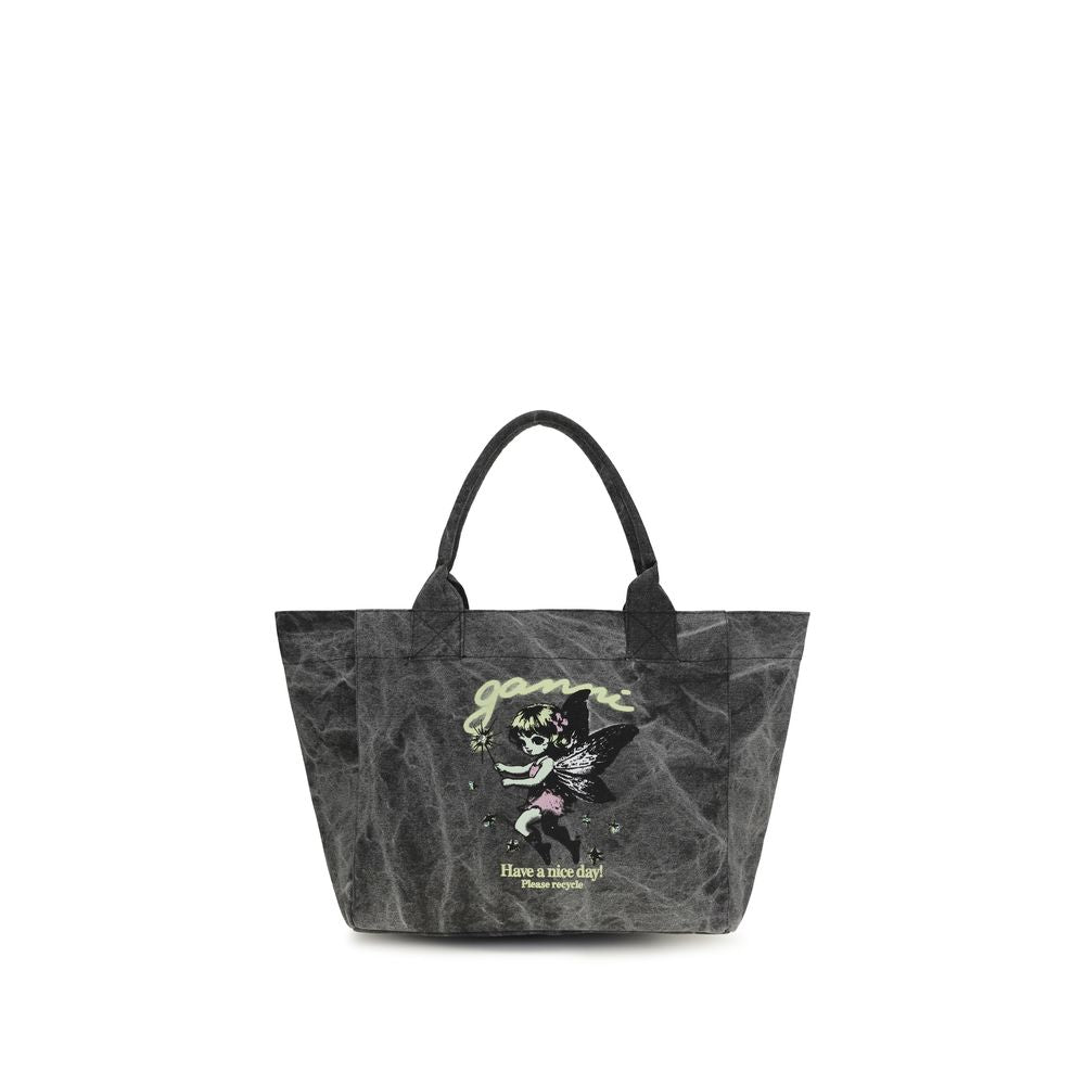 Ganni Gray Cotton Shoulder Bag Fairy Medium Tote Bag