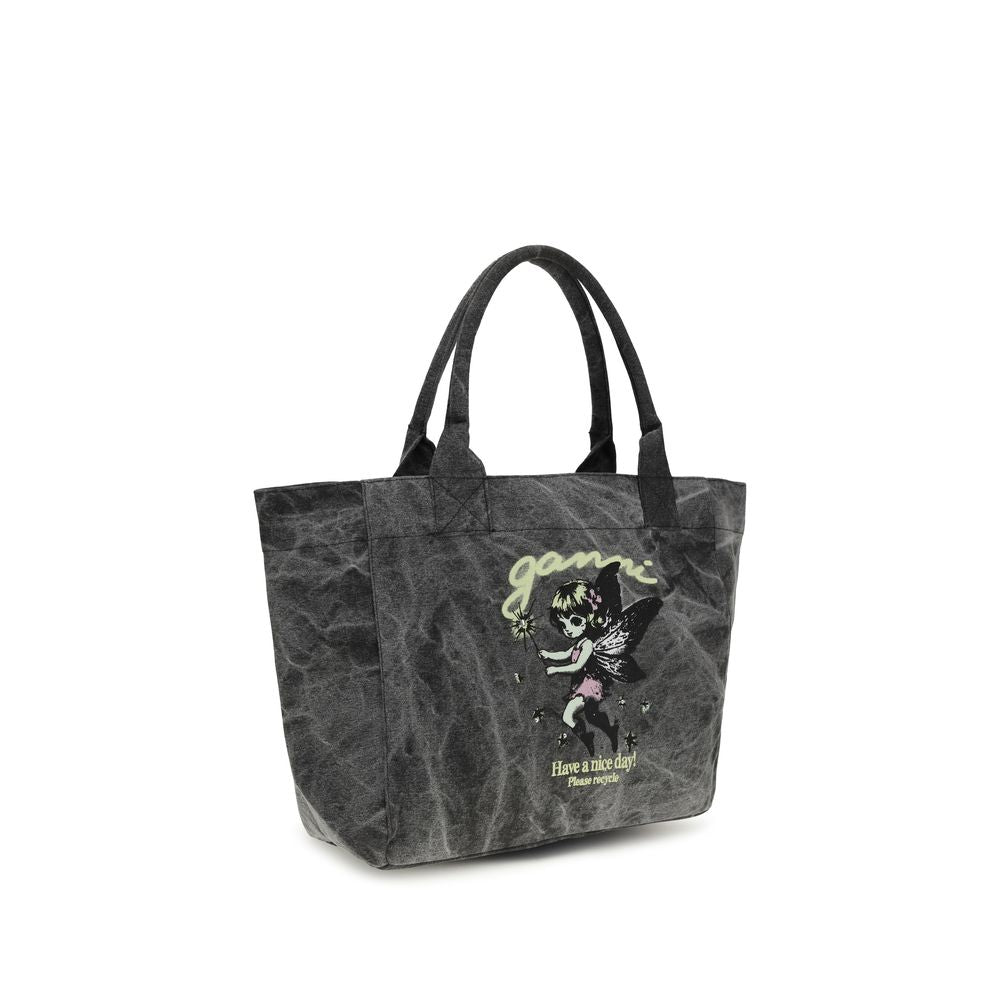 Ganni Gray Cotton Shoulder Bag Fairy Medium Tote Bag