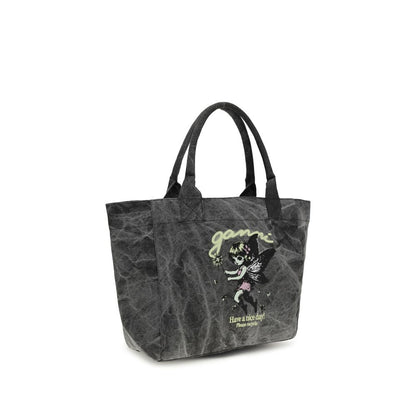 Ganni Gray Cotton Shoulder Bag Fairy Medium Tote Bag