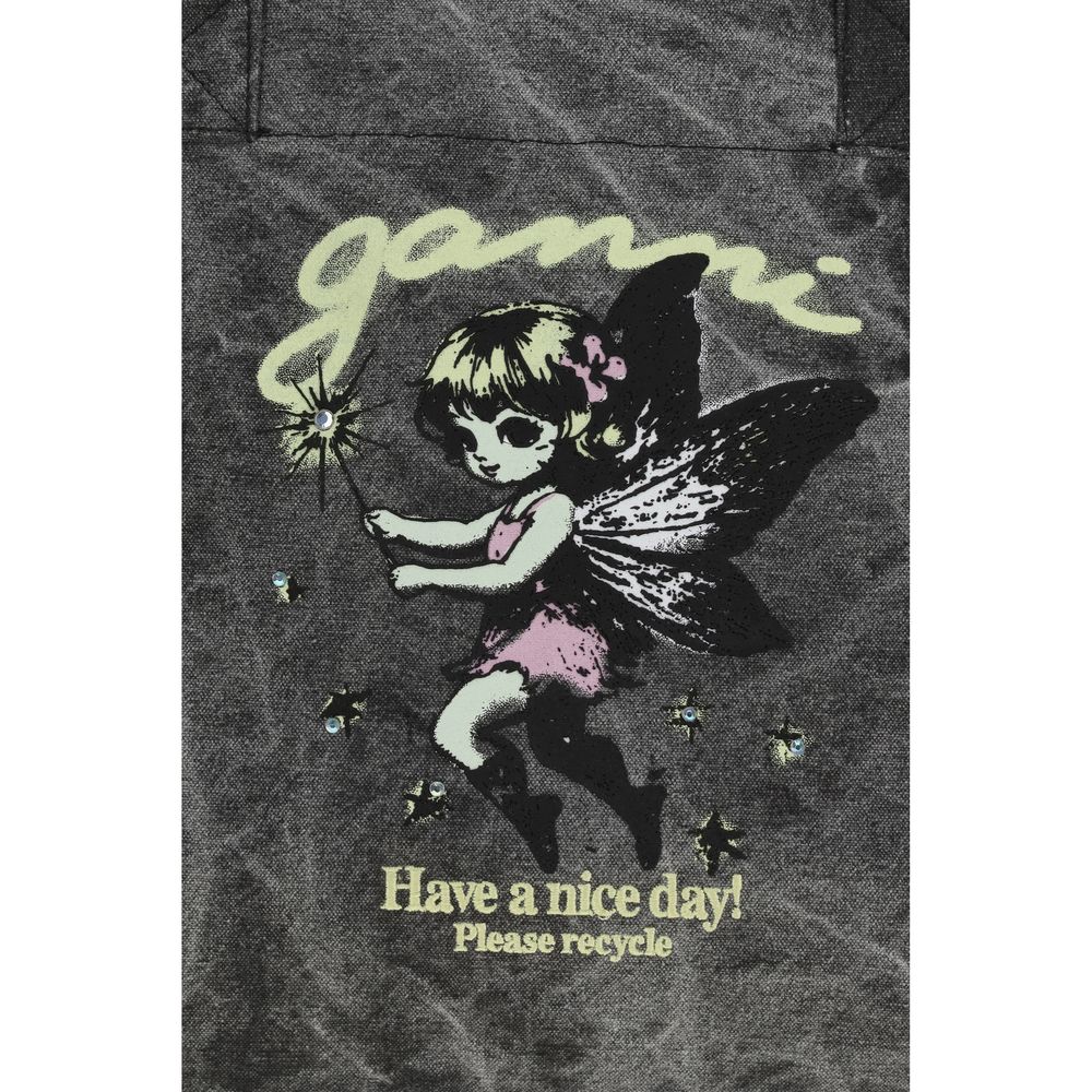 Ganni Gray Cotton Shoulder Bag Fairy Medium Tote Bag