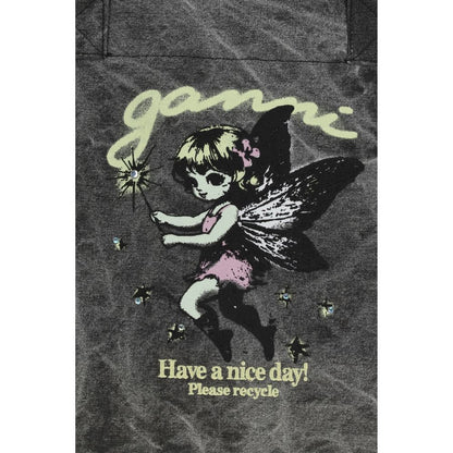 Ganni Gray Cotton Shoulder Bag Fairy Medium Tote Bag