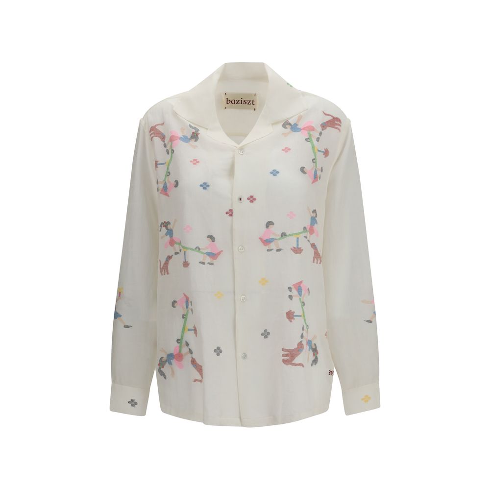 Baziszt White Cotton Pattern Shirt - A Contemporary Essential