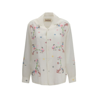 Baziszt White Cotton Pattern Shirt - A Contemporary Essential