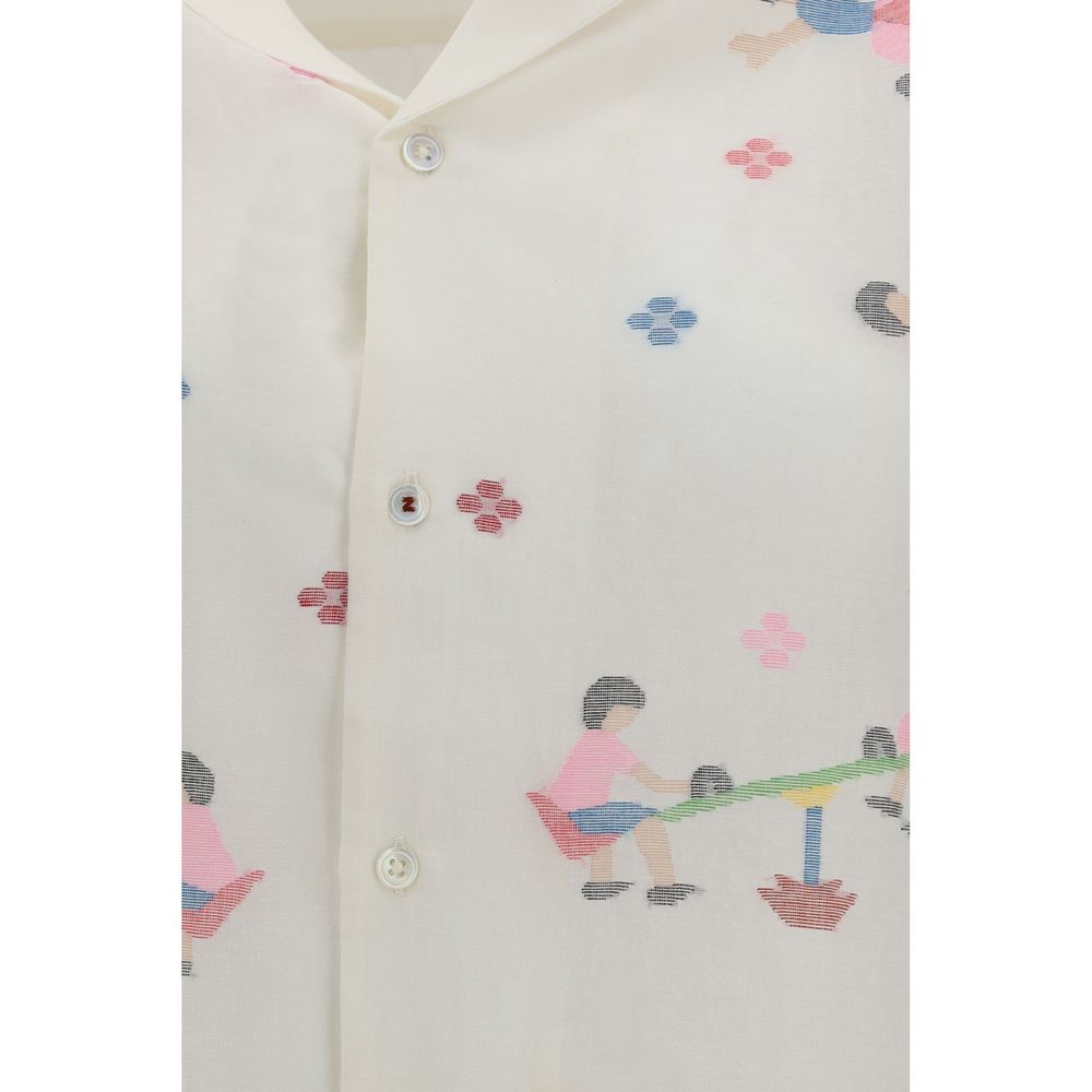 Baziszt White Cotton Pattern Shirt - A Contemporary Essential