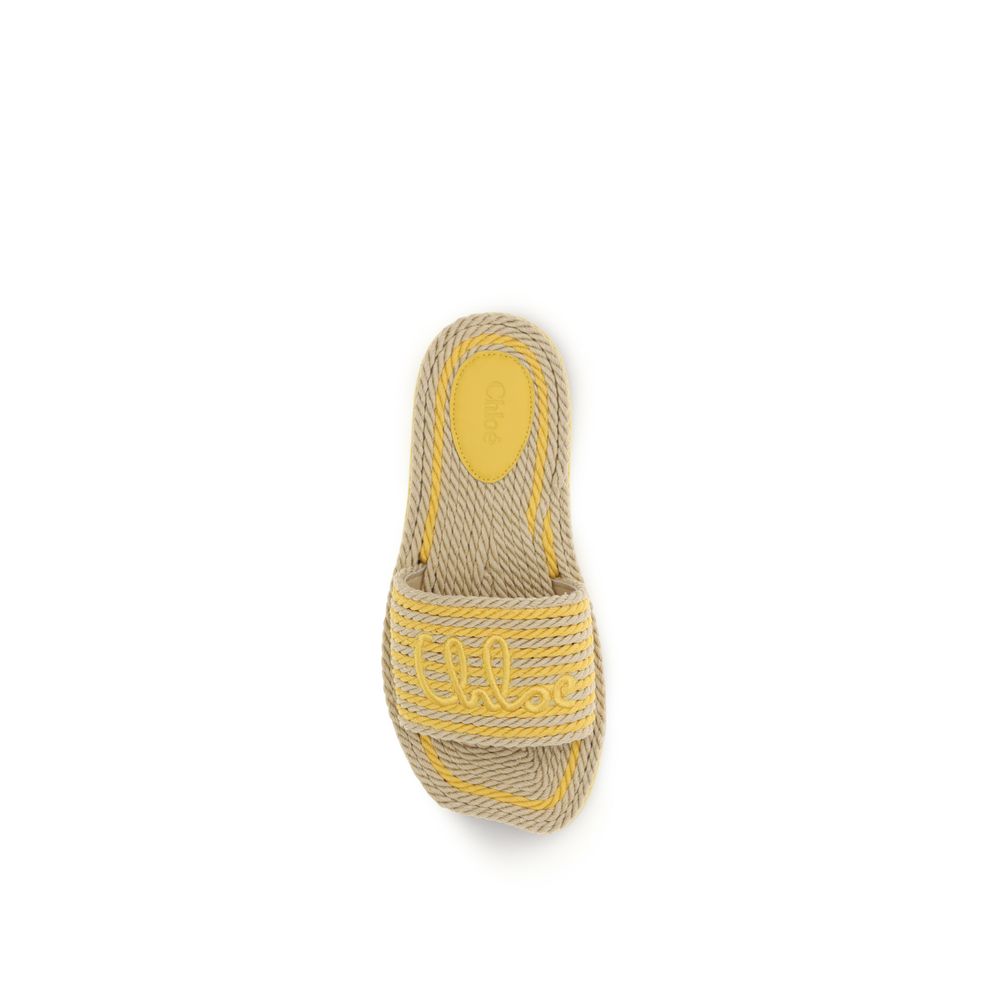 Chloé Beige Lamb Ovis Aries Flat Raffia Sandals
