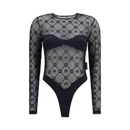Marine Serre Black Polyamide Bodysuit with Moon Motif
