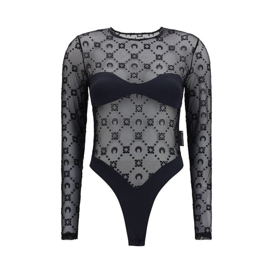 Marine Serre Black Polyamide Bodysuit with Moon Motif
