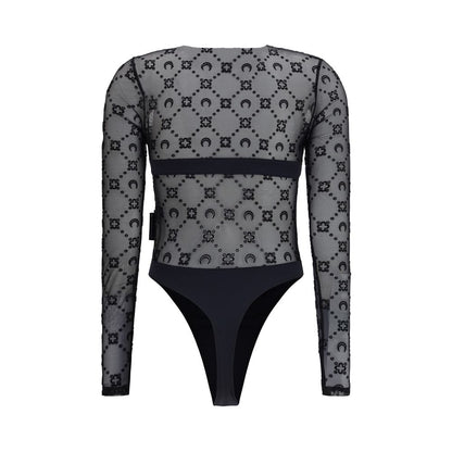 Marine Serre Black Polyamide Bodysuit with Moon Motif
