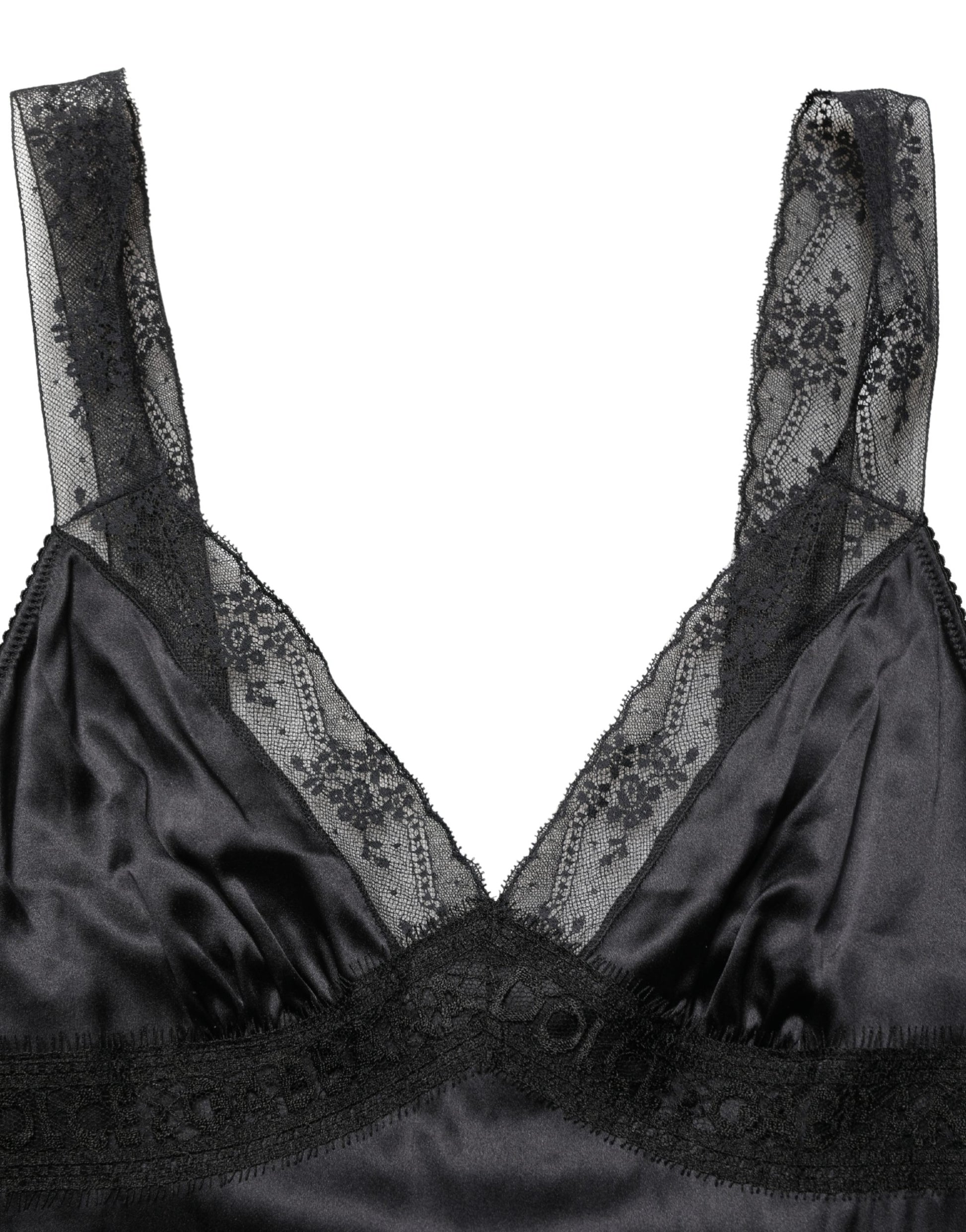 Dolce & Gabbana Black Silk Lace Trim V-neck Camisole
