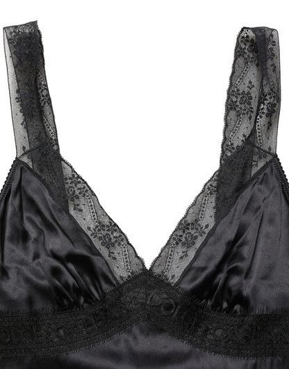 Dolce & Gabbana Black Silk Lace Trim V-neck Camisole