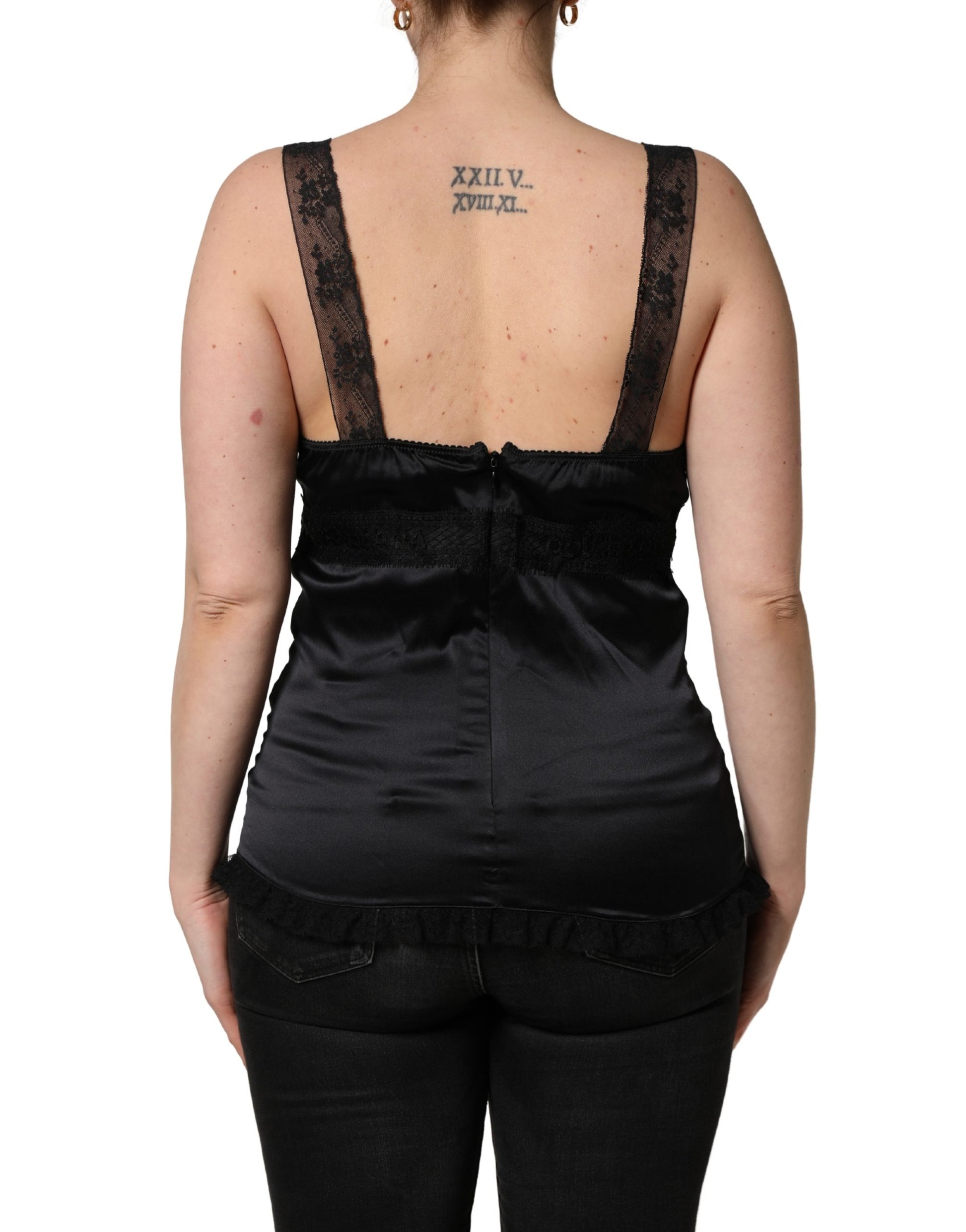 Dolce & Gabbana Black Silk Lace Trim V-neck Camisole