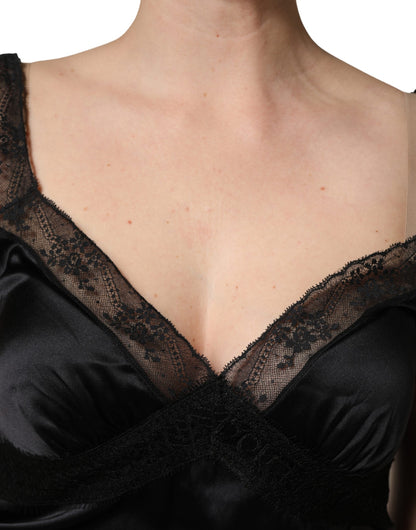 Dolce & Gabbana Black Silk Lace Trim V-neck Camisole