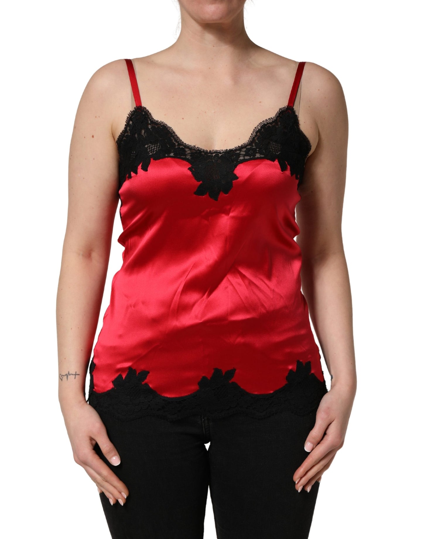 Dolce & Gabbana Red Silk Lace Trim Camisole