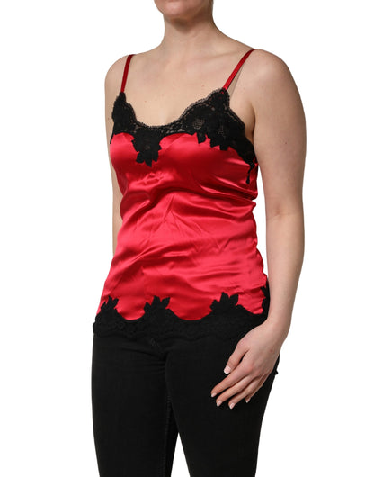 Dolce & Gabbana Red Silk Lace Trim Camisole