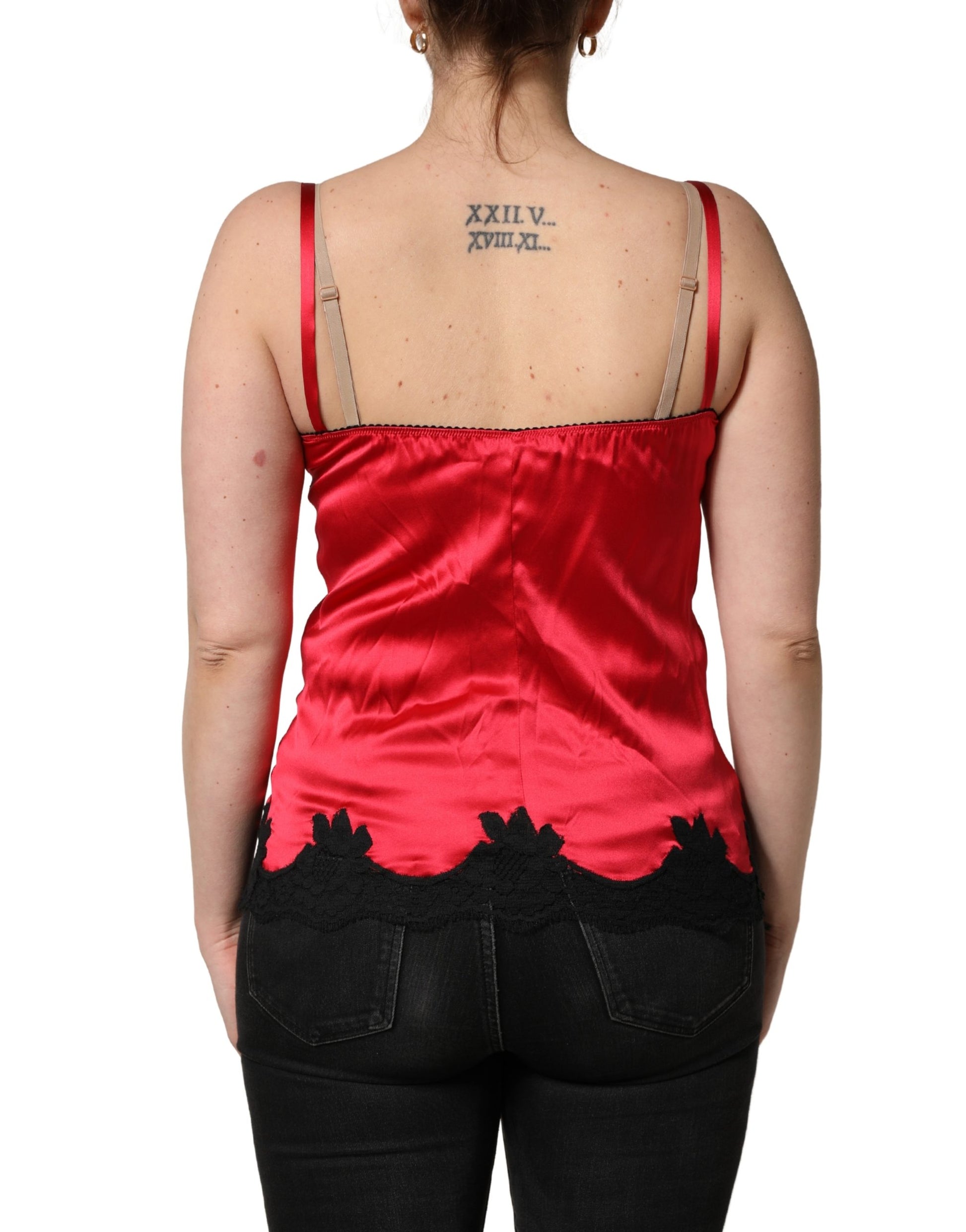 Dolce & Gabbana Red Silk Lace Trim Camisole