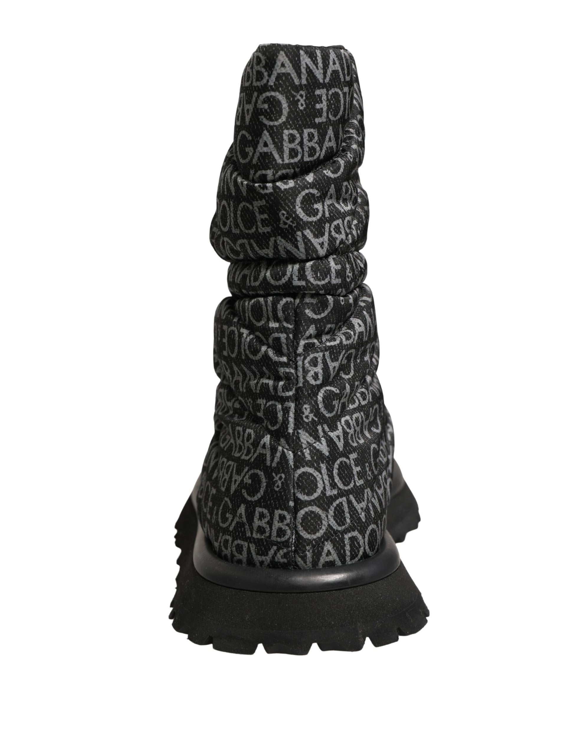Dolce & Gabbana Black Logo Print Lace Up Snow Boots