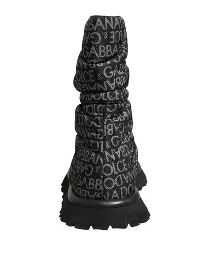 Dolce & Gabbana Black Logo Print Lace Up Snow Boots