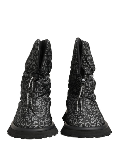 Dolce & Gabbana Black Logo Print Lace Up Snow Boots