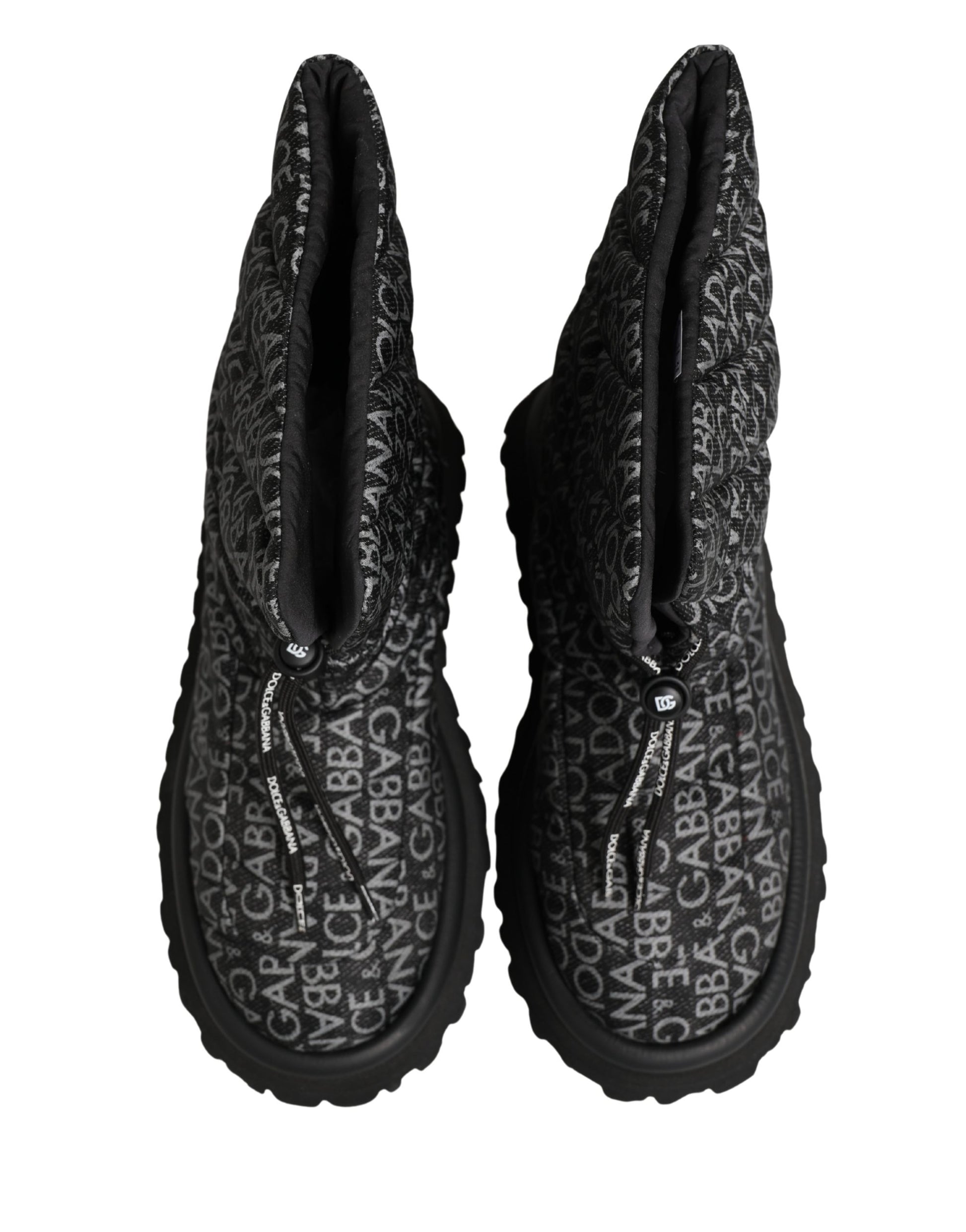 Dolce & Gabbana Black Logo Print Lace Up Snow Boots