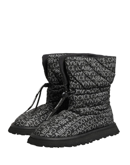 Dolce & Gabbana Black Logo Print Lace Up Snow Boots