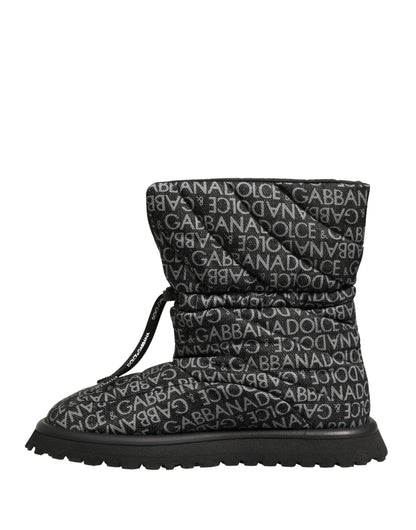 Dolce & Gabbana Black Logo Print Lace Up Snow Boots