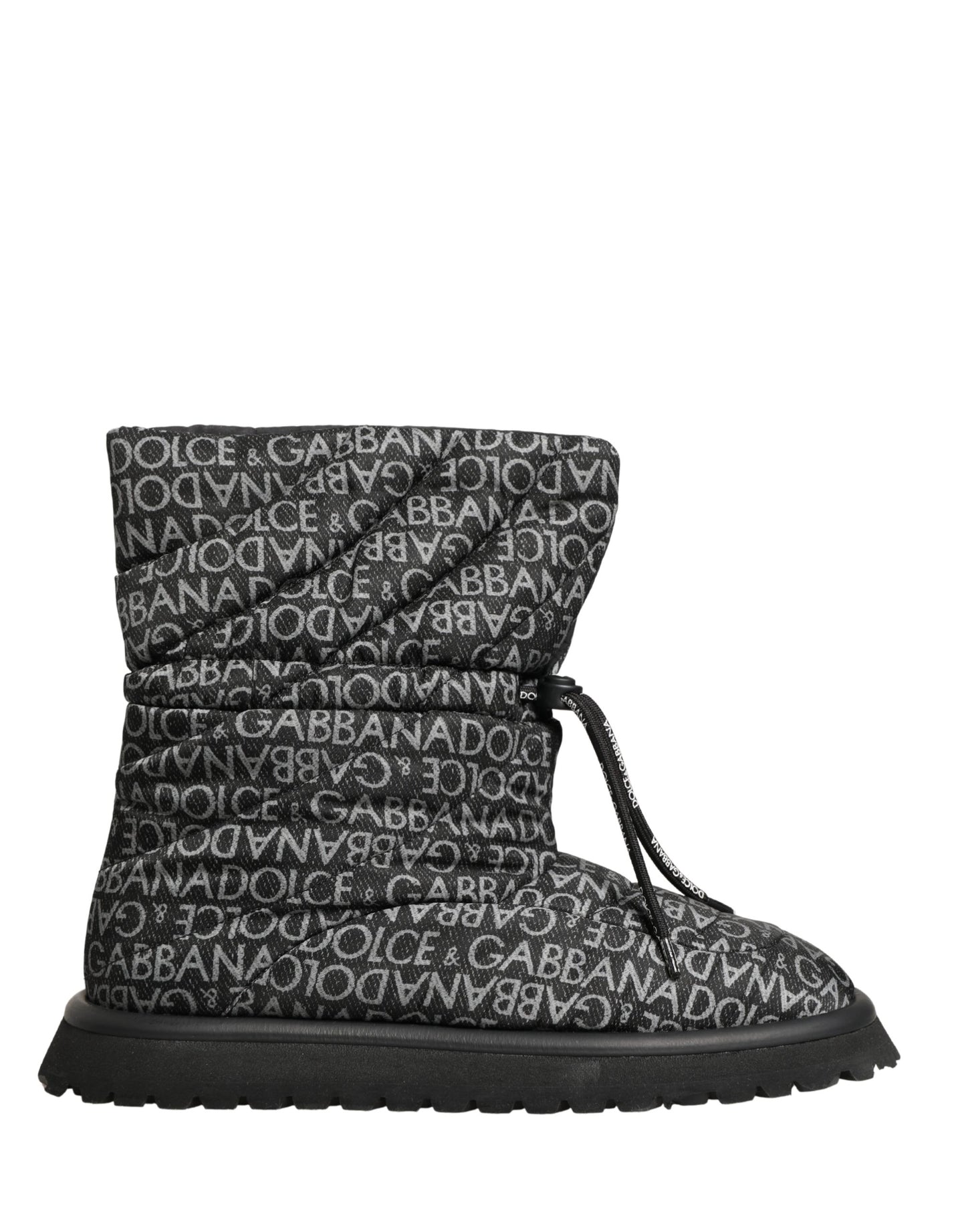 Dolce & Gabbana Black Logo Print Lace Up Snow Boots