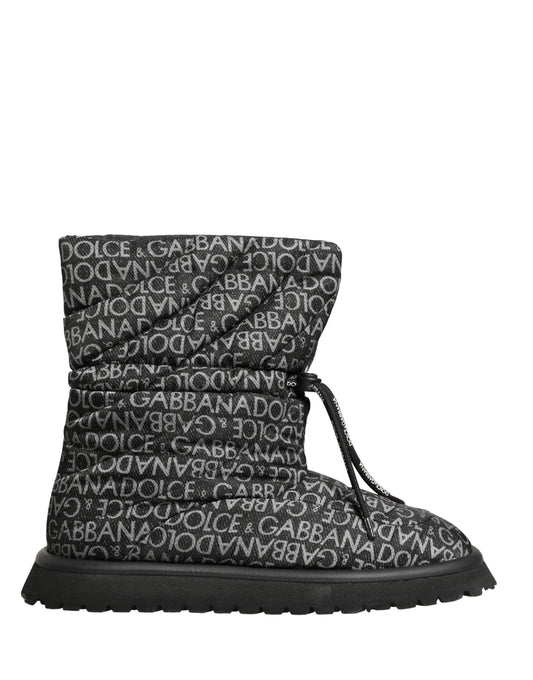 Dolce & Gabbana Black Logo Print Lace Up Snow Boots