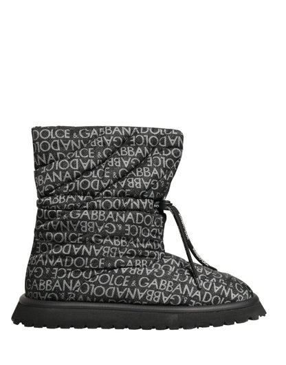 Dolce & Gabbana Black Logo Print Lace Up Snow Boots