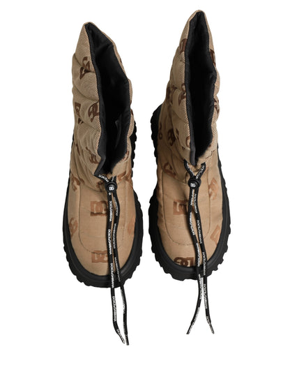 Dolce & Gabbana Brown Logo Print Lace Up Snow Boots