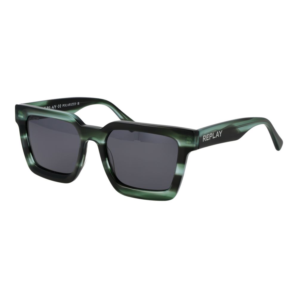 Replay Unisex Bicolor Sunglasses – Green Square Frame, Grey Lenses