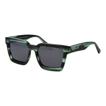 Replay Unisex Bicolor Sunglasses – Green Square Frame, Grey Lenses