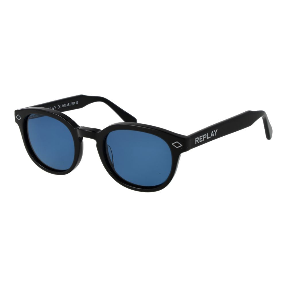 Replay Unisex Sunglasses – Black Acetate Frame, Blue Lenses
