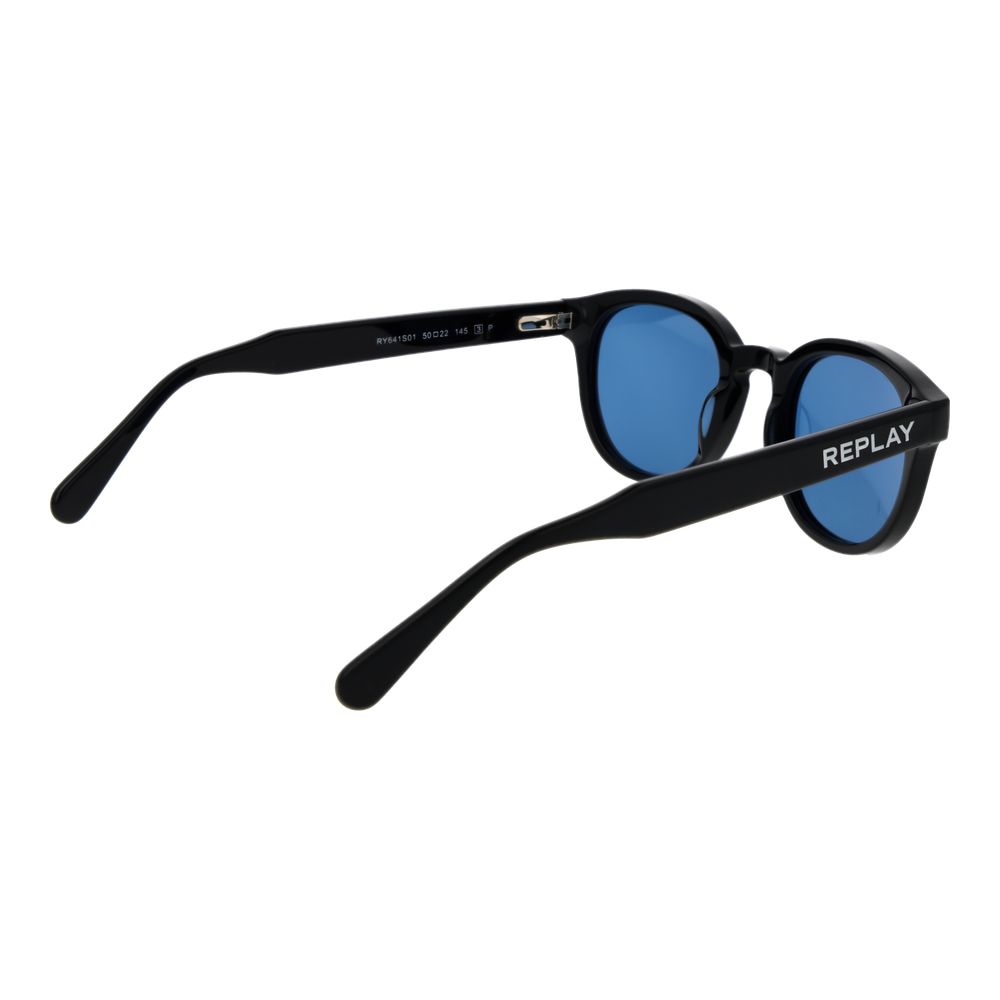 Replay Unisex Sunglasses – Black Acetate Frame, Blue Lenses