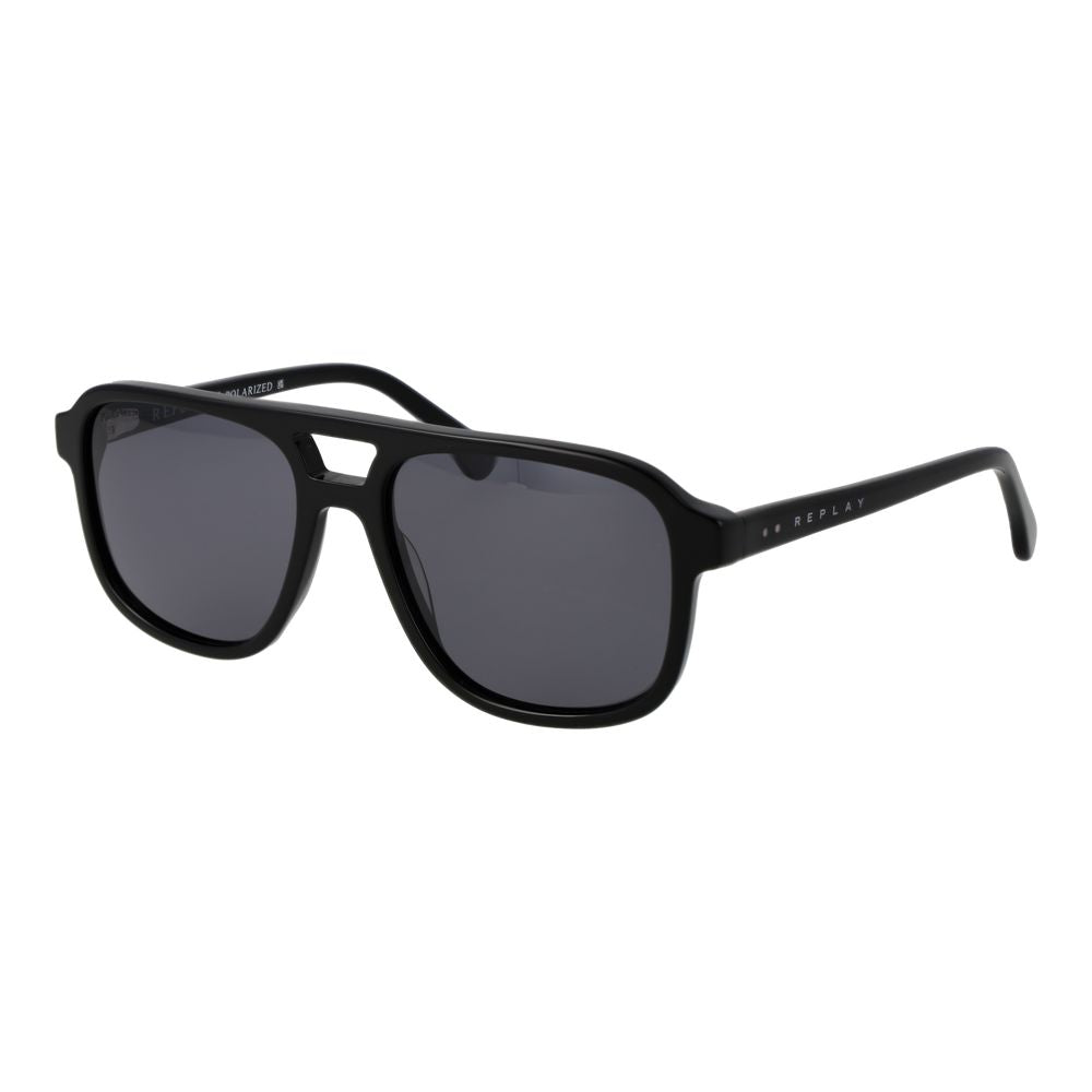 Replay Men’s Sunglasses – Black Full-Rim Frame, Grey Polarized Lenses