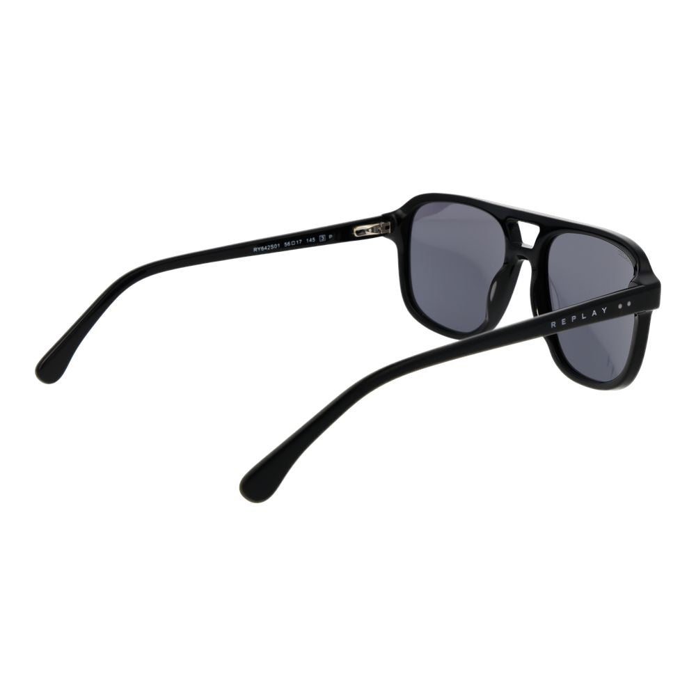 Replay Men’s Sunglasses – Black Full-Rim Frame, Grey Polarized Lenses