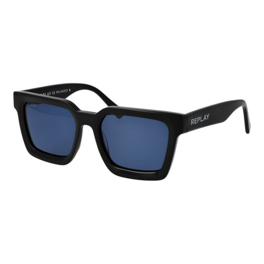 Replay Unisex Sunglasses – Black Square Frame, Blue Polarized Lenses