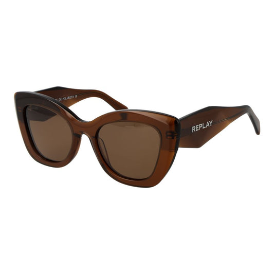 Replay Women’s Sunglasses – Brown Cat Eye Frame, Gold Polarized Lenses