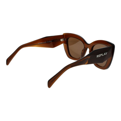 Replay Women’s Sunglasses – Brown Cat Eye Frame, Gold Polarized Lenses