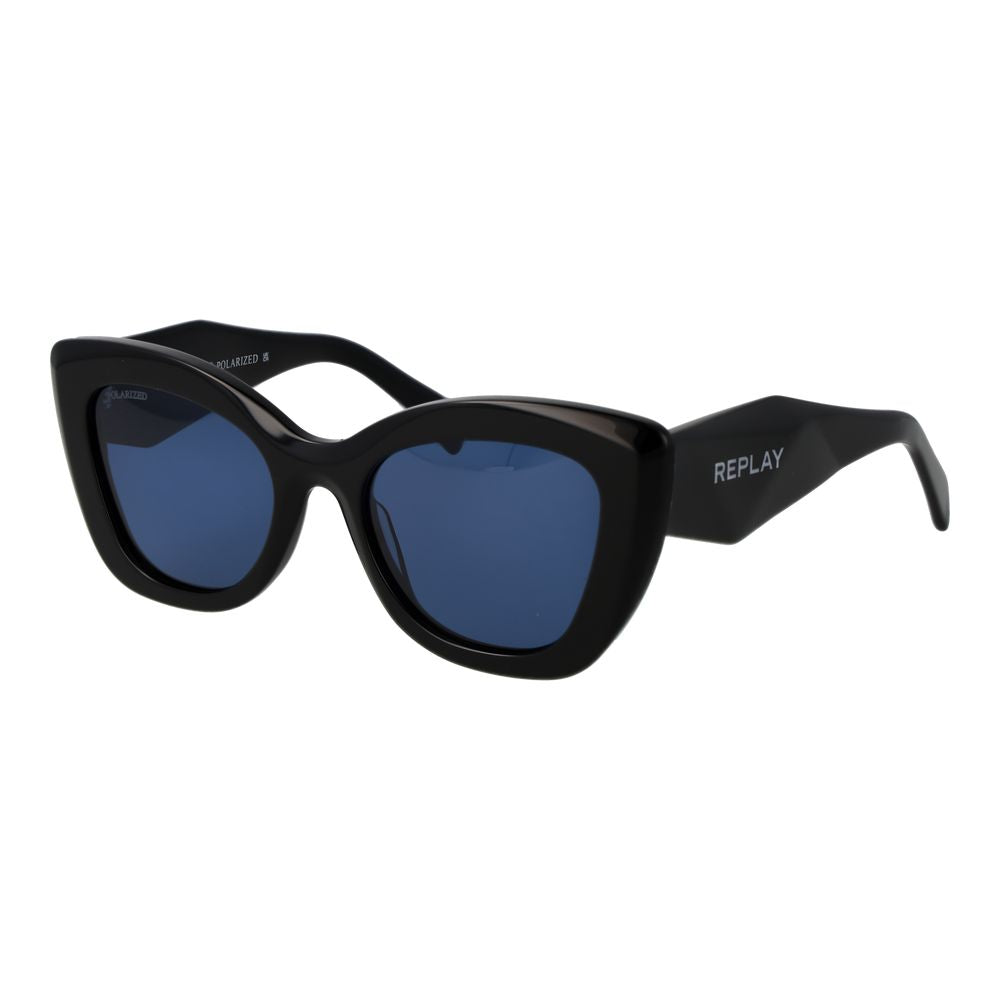 Replay Women’s Sunglasses – Black Cat Eye Frame, Blue Lenses