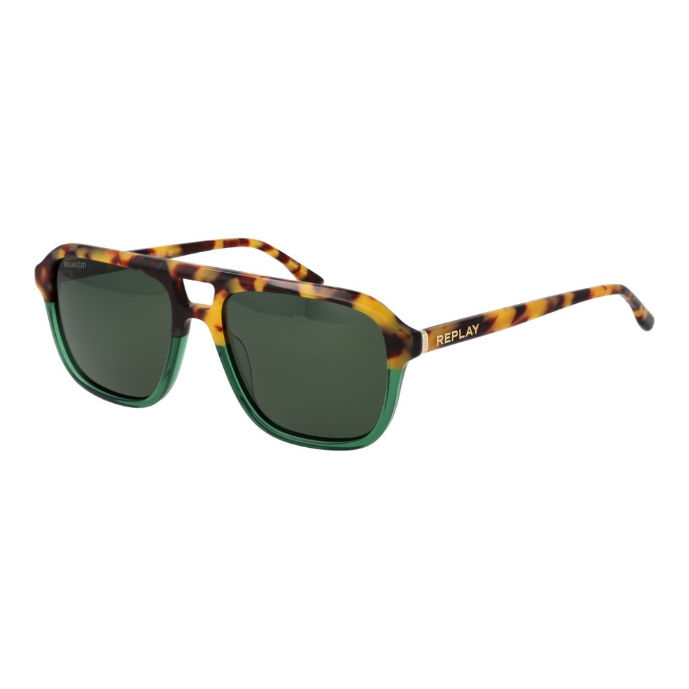 Replay Men’s Sunglasses – Brown Aviator Frame, Green Polarized Lenses