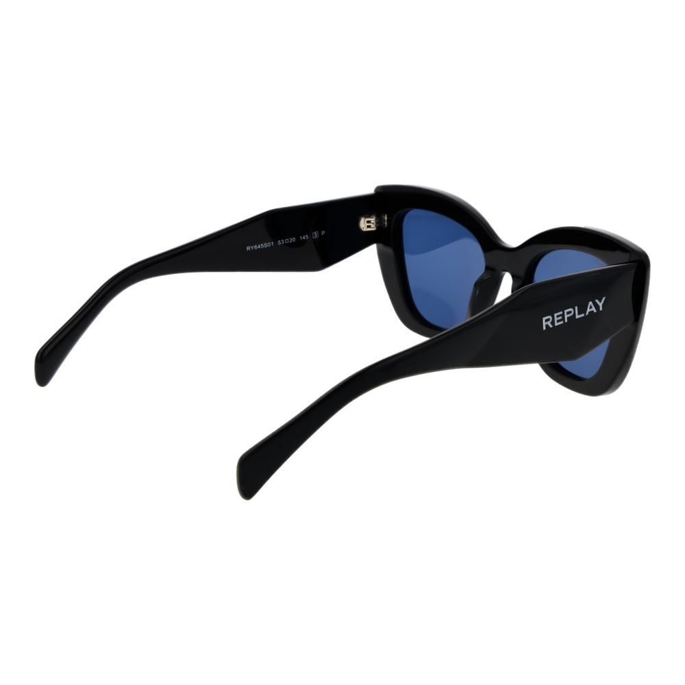 Replay Women’s Sunglasses – Black Cat Eye Frame, Blue Lenses