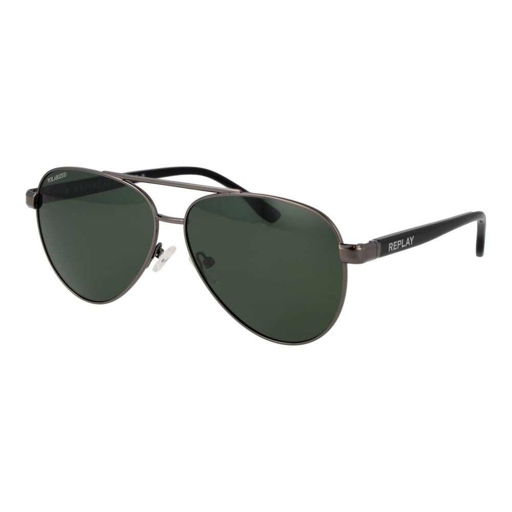 Replay Unisex Sunglasses – Gunmetal Aviator Frame, Green Polarized Lenses