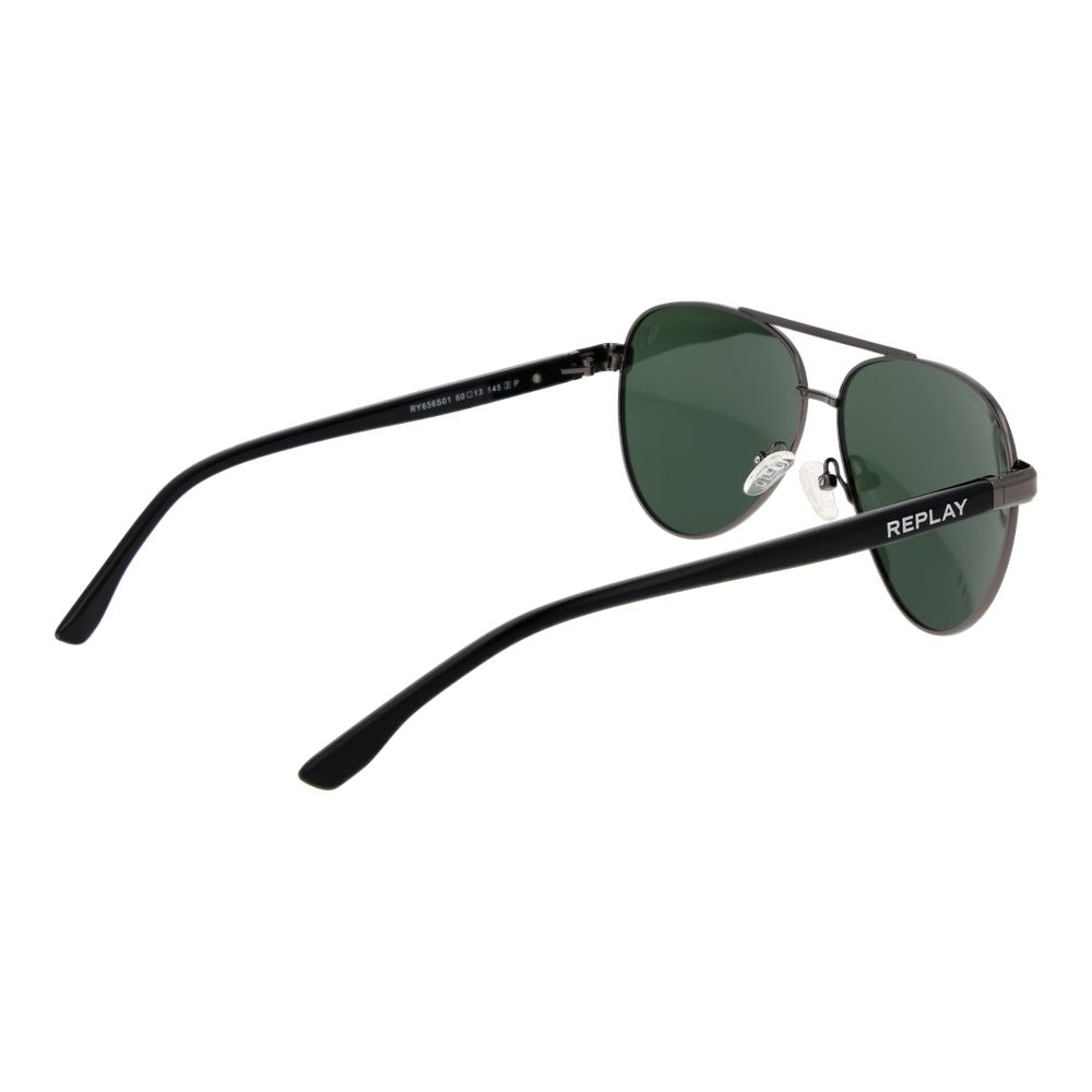 Replay Unisex Sunglasses – Gunmetal Aviator Frame, Green Polarized Lenses