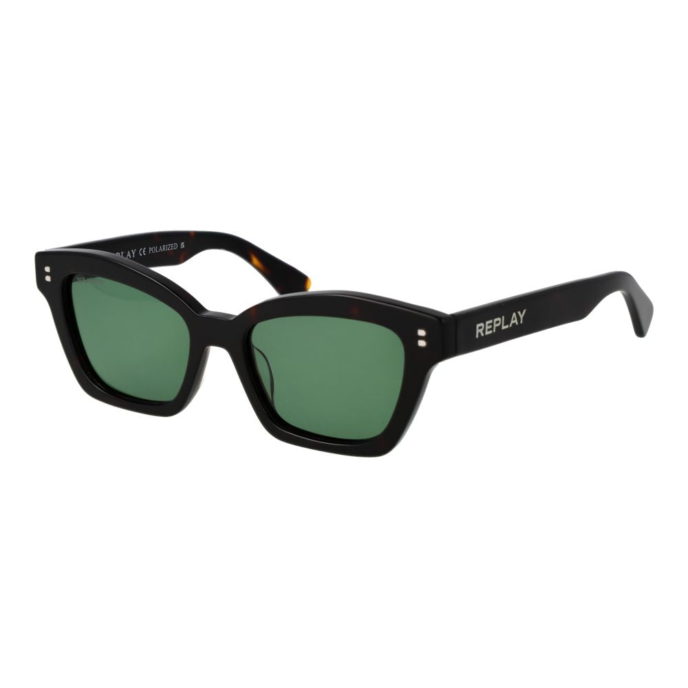 Replay Women's Sunglasses – Black Cat Eye Frame, Green Lenses